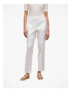 Stretch Linen Blend Pull On Pant in White