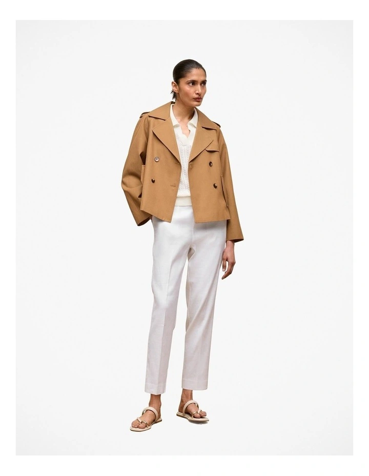 Stretch Linen Blend Pull On Pant in White image 2