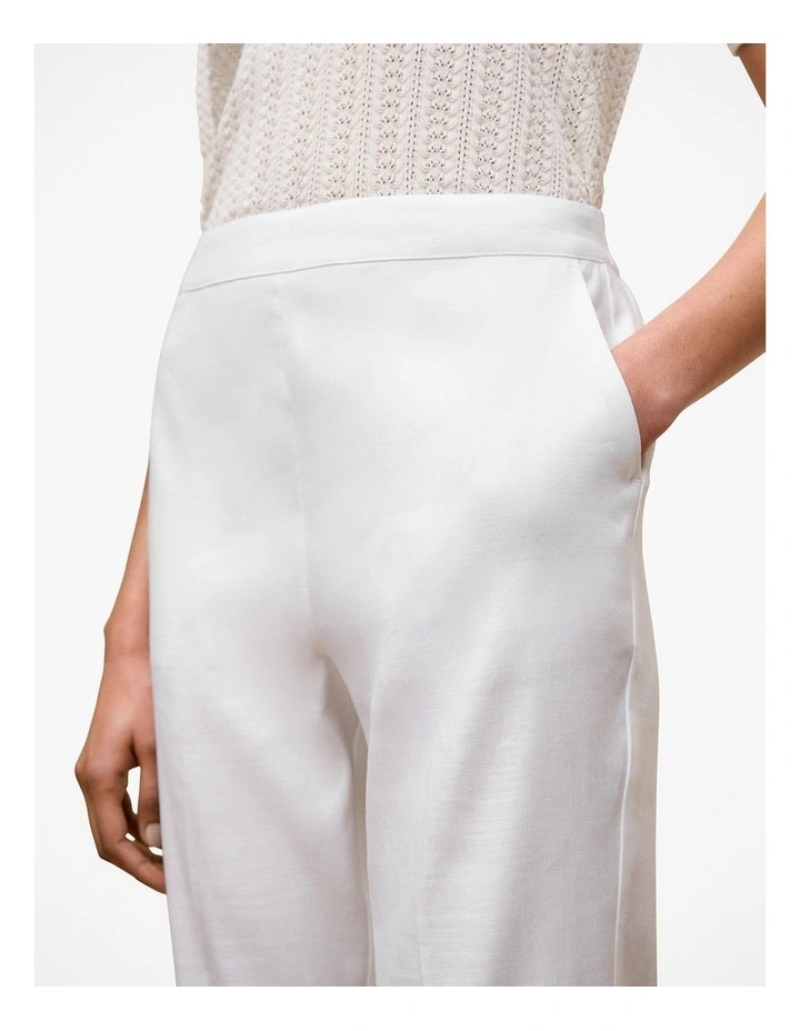 Stretch Linen Blend Pull On Pant in White image 3