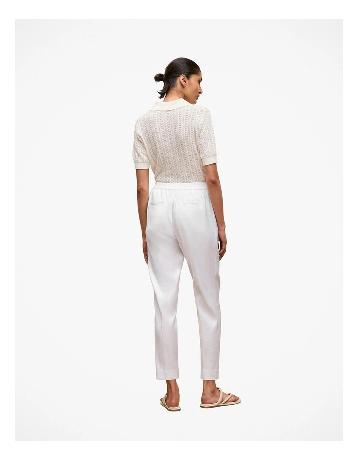 Stretch Linen Blend Pull On Pant in White image 4