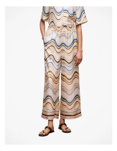 Wave Stripe Silk Pull On Pant in White