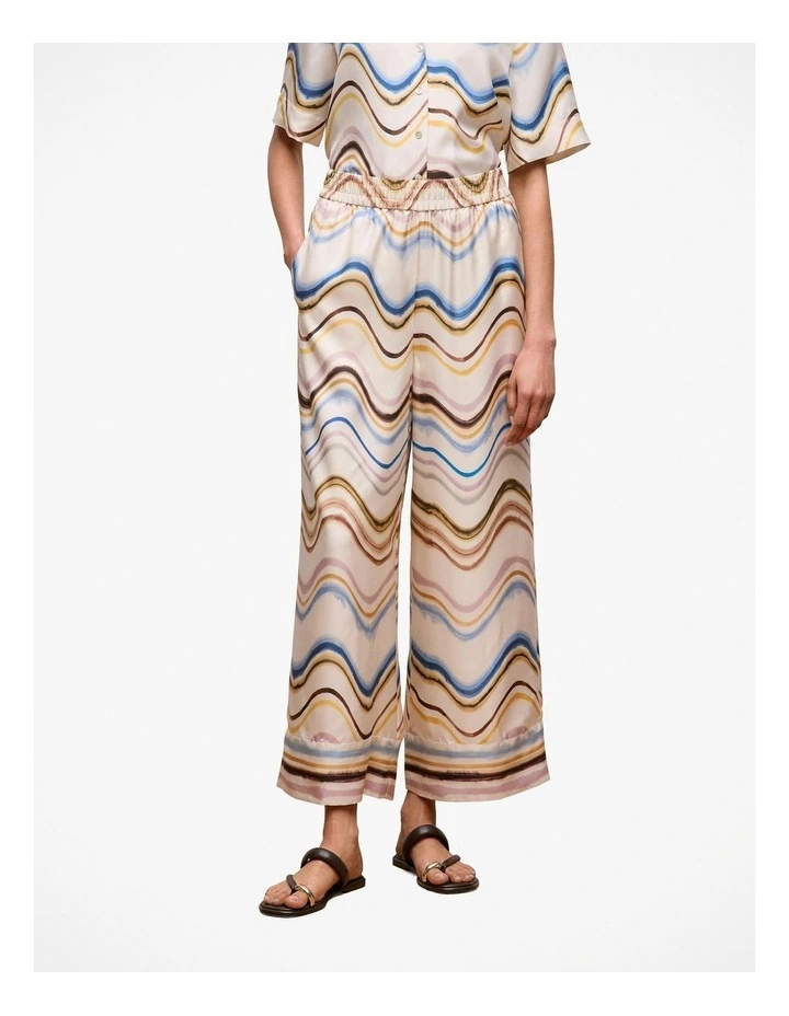 Wave Stripe Silk Pull On Pant in White image 1