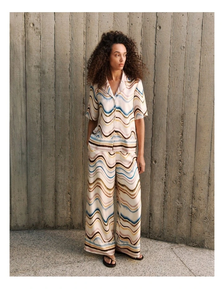 Wave Stripe Silk Pull On Pant in White image 2