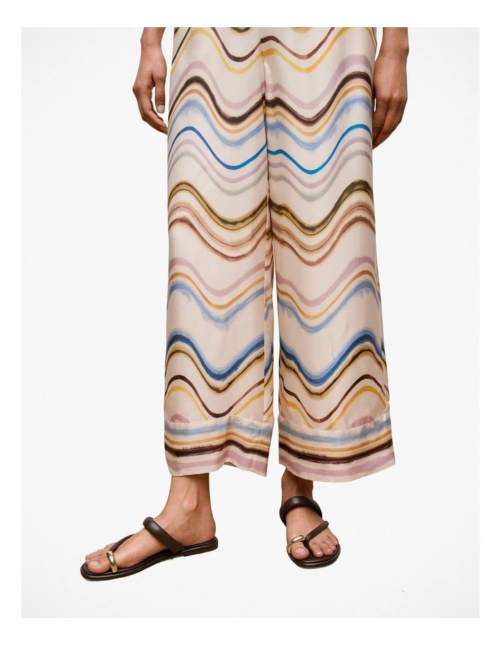 Wave Stripe Silk Pull On Pant in White image 3