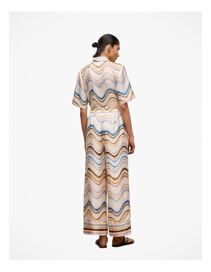Wave Stripe Silk Pull On Pant in White image 4