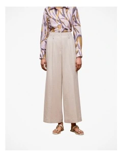 Linen Blend Double Pleat Pant in Stone