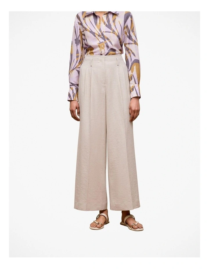 Linen Blend Double Pleat Pant in Stone image 1