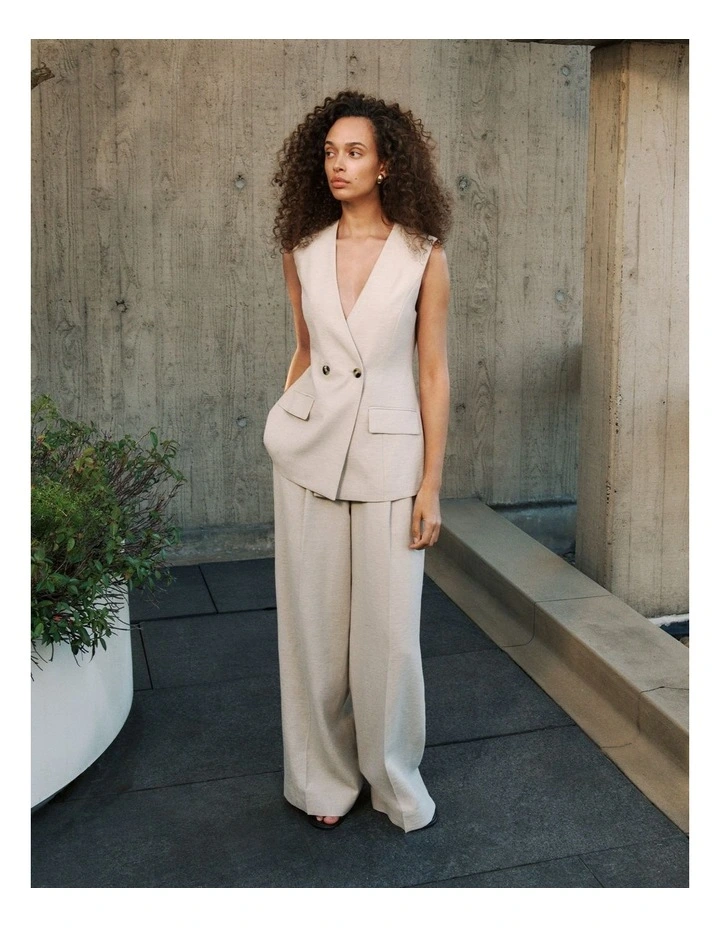 Linen Blend Double Pleat Pant in Stone image 2