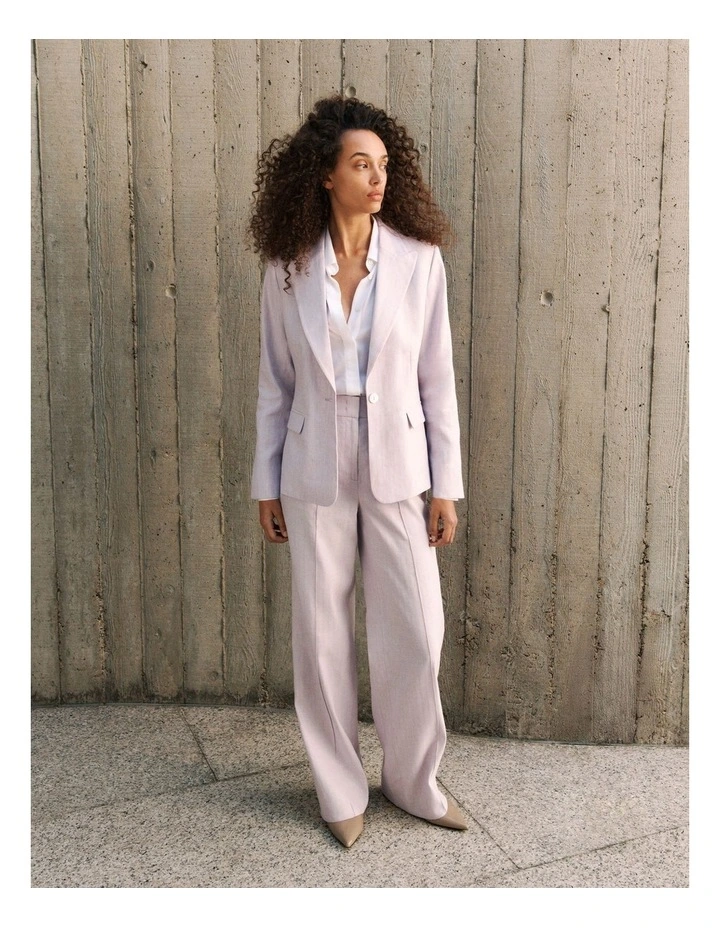 Linen Cotton Herringbone Wide Leg Pant in Orchid image 2