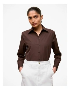 Cotton Poplin Long Sleeve Shirt in Bitter Chocolate