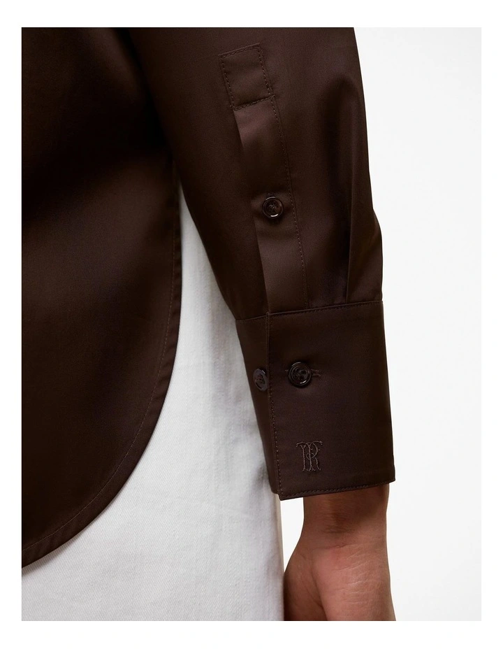 Cotton Poplin Long Sleeve Shirt in Bitter Chocolate image 4