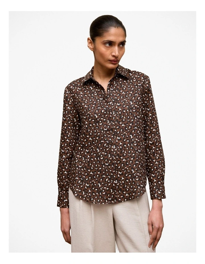 Leopard Linen Shirt in Bitter Chocolate image 1