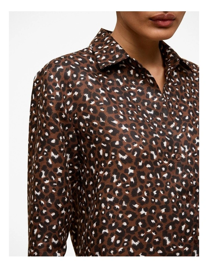Leopard Linen Shirt in Bitter Chocolate image 3