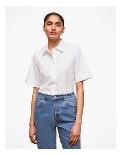 Cotton Poplin Short Sleeve Shirt in White