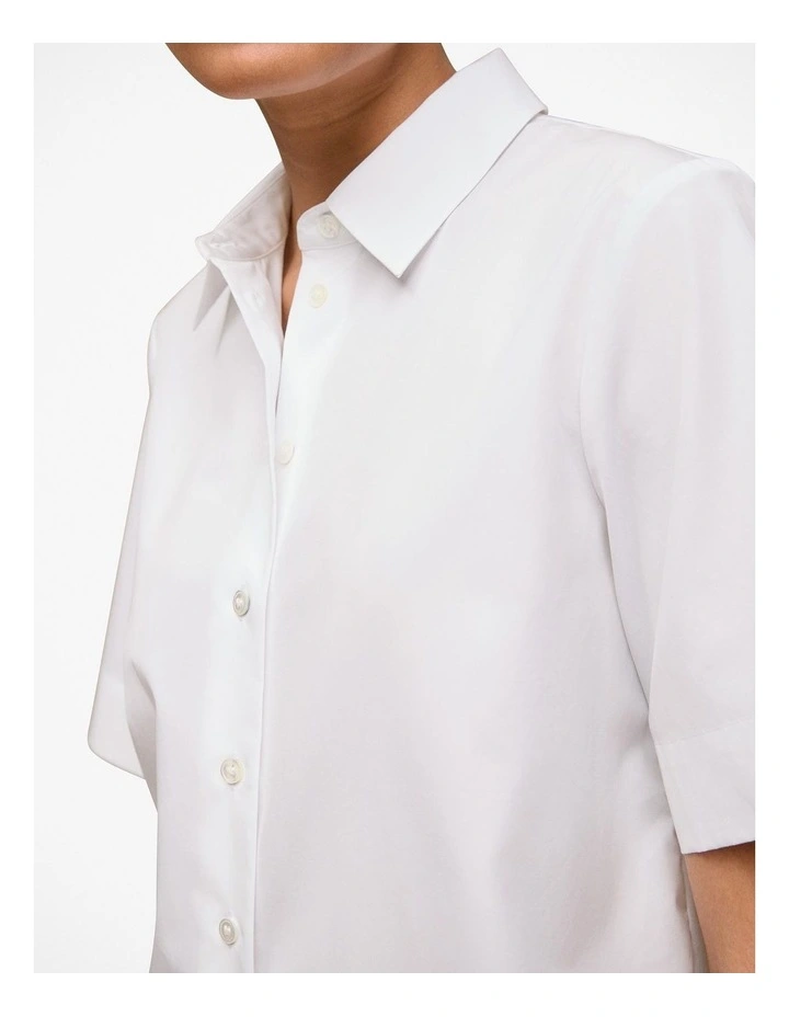 Cotton Poplin Short Sleeve Shirt in White image 3
