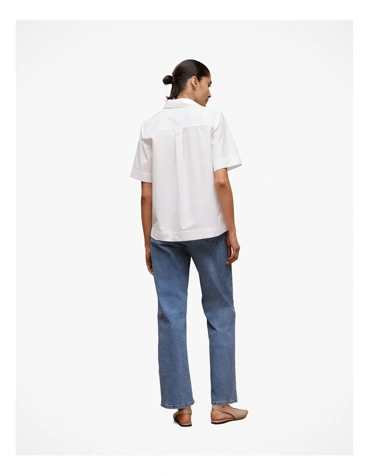 Cotton Poplin Short Sleeve Shirt in White image 4