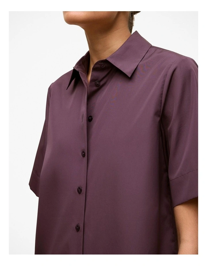 Cotton Poplin Short Sleeve Shirt in Dark Plum image 3