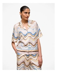 Wave Stripe Silk Camp Shirt in White