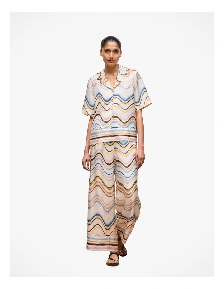 Wave Stripe Silk Camp Shirt in White image 3