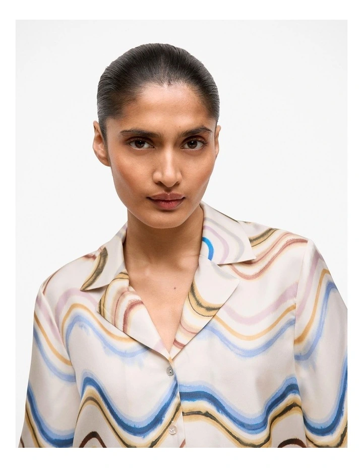 Wave Stripe Silk Camp Shirt in White image 4