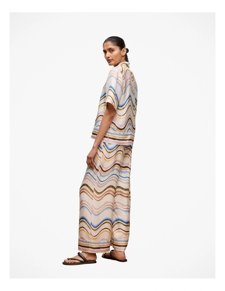 Wave Stripe Silk Camp Shirt in White image 5