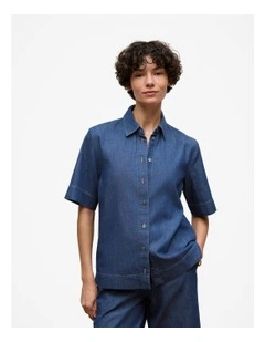 Soft Denim Short Sleeve Shirt in Mid Blue
