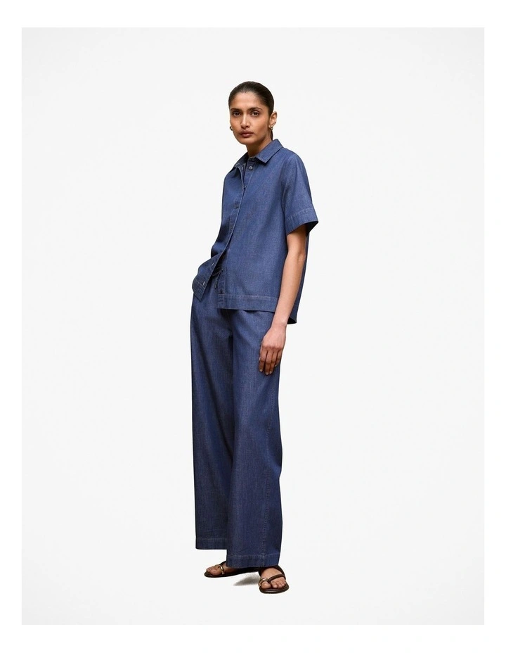 Soft Denim Short Sleeve Shirt in Mid Blue image 2