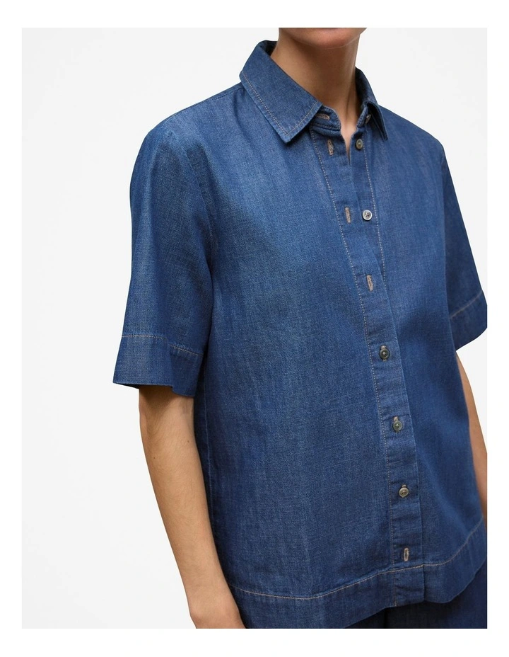 Soft Denim Short Sleeve Shirt in Mid Blue image 3