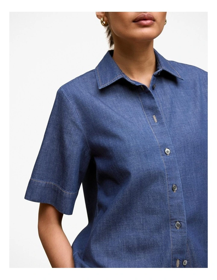 Soft Denim Short Sleeve Shirt in Mid Blue image 3