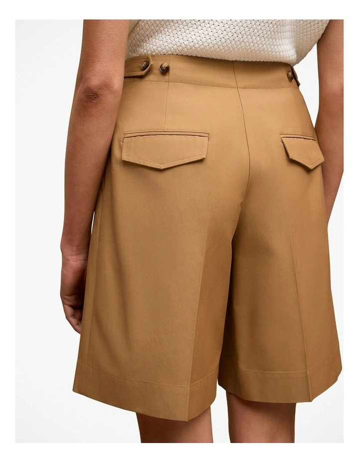 Cotton Blend Longline Pleat Short in Rich Tan image 3