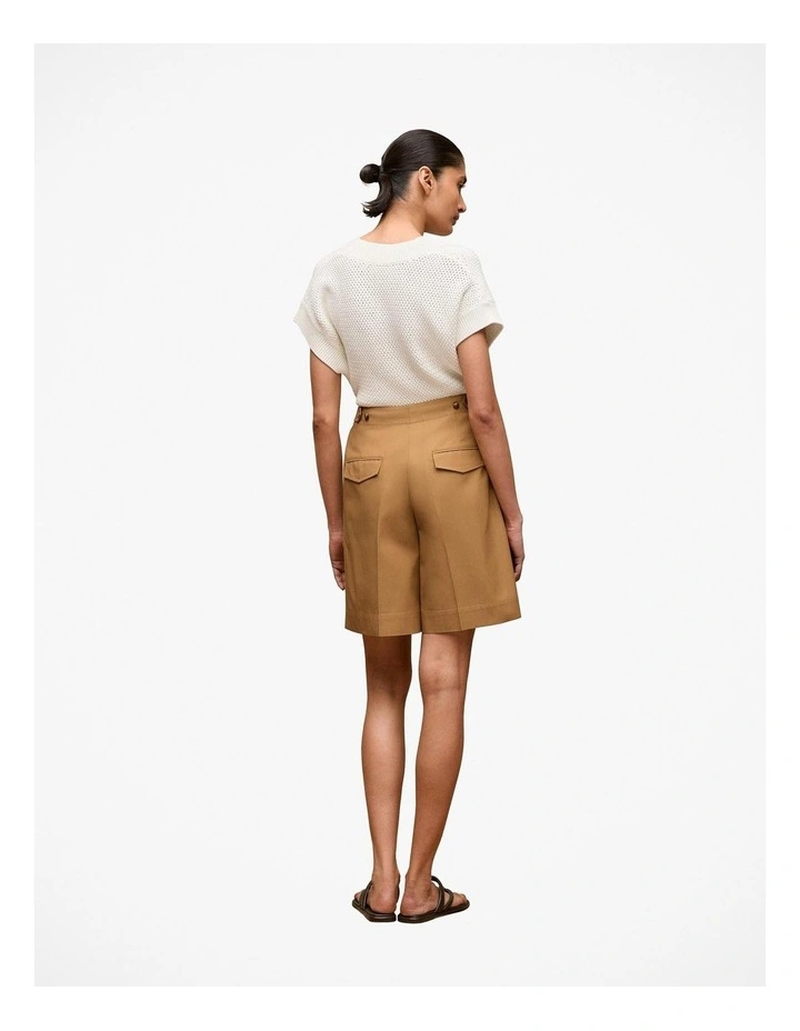 Cotton Blend Longline Pleat Short in Rich Tan image 4