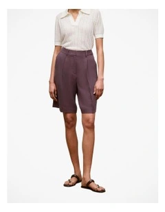 Linen Blend Longline Pleat Short in Dark Plum