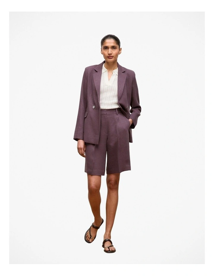 Linen Blend Longline Pleat Short in Dark Plum image 3