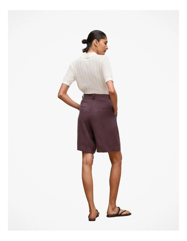 Linen Blend Longline Pleat Short in Dark Plum image 6