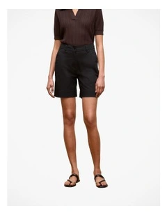 Stretch Cotton Tailored Short in Black