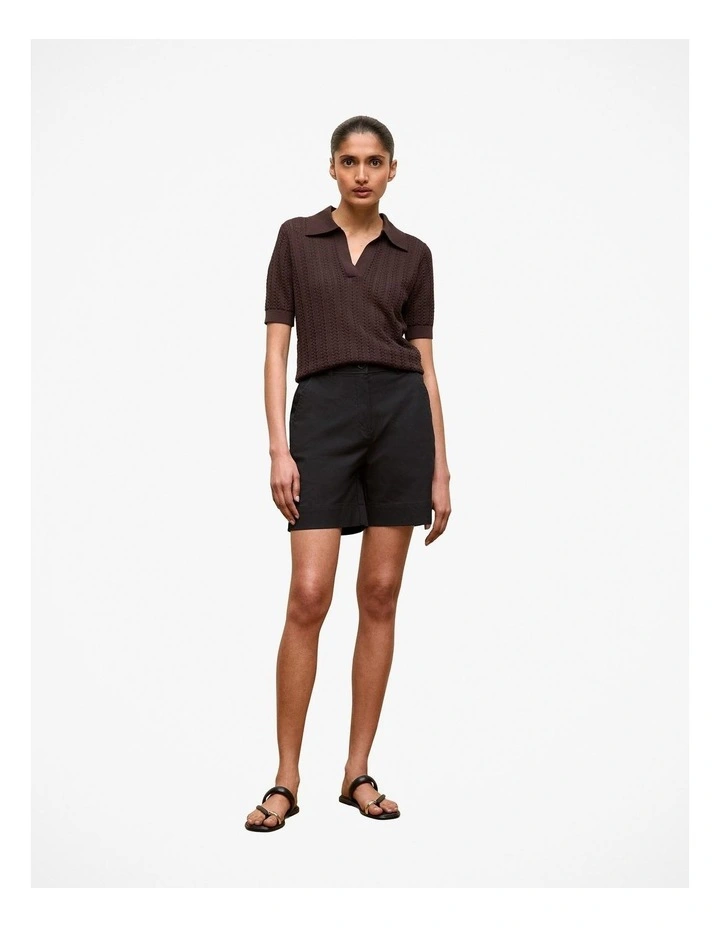 Stretch Cotton Tailored Short in Black image 2