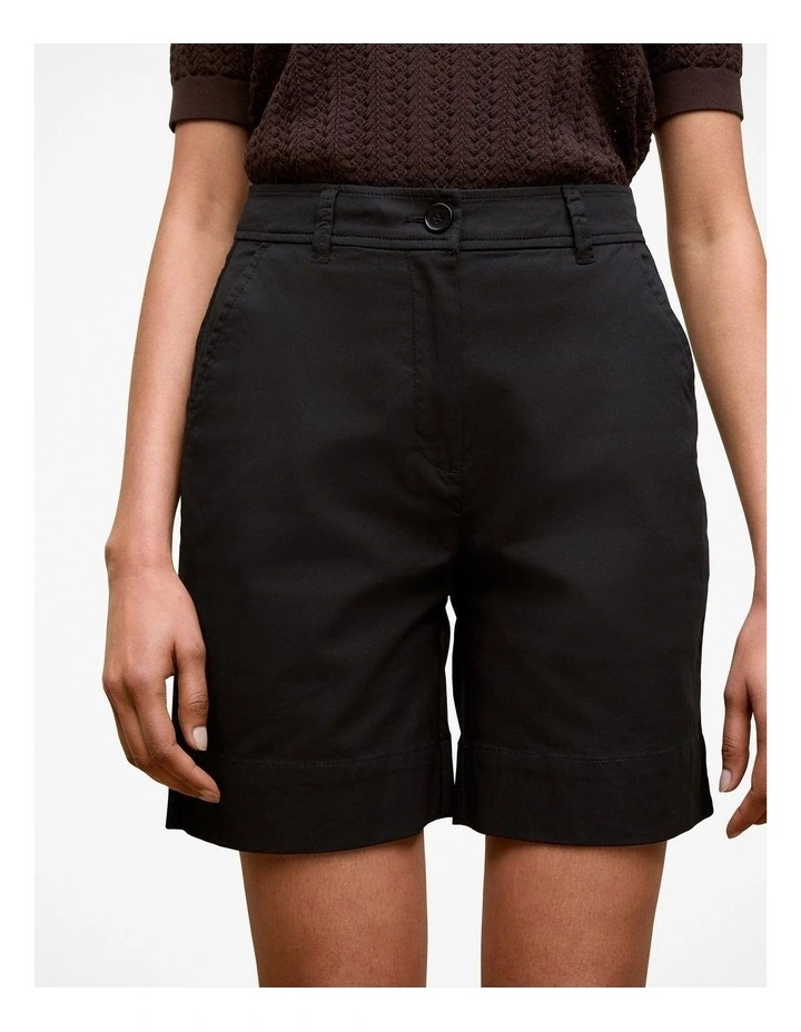 Stretch Cotton Tailored Short in Black image 3