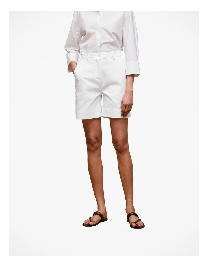 Stretch Cotton Tailored Short in White image 1