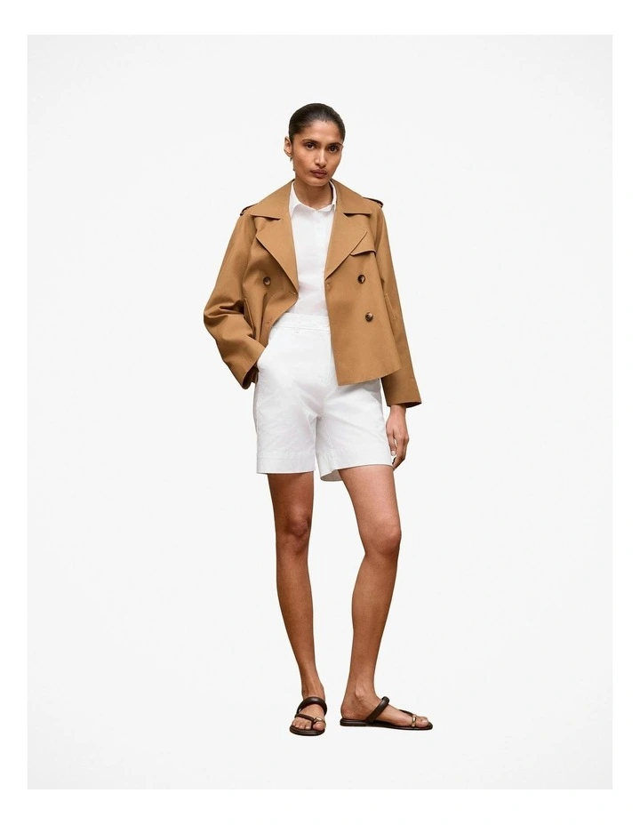 Stretch Cotton Tailored Short in White image 2
