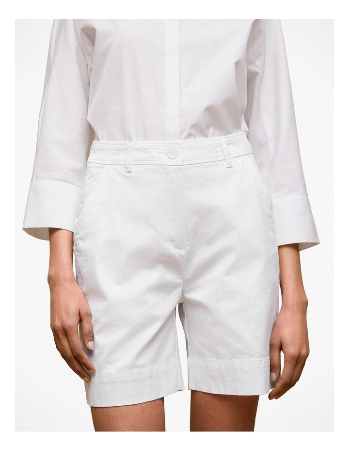 Stretch Cotton Tailored Short in White image 3