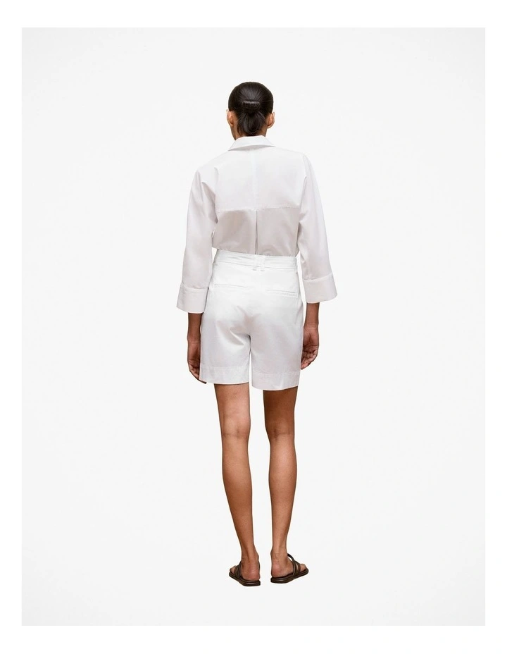 Stretch Cotton Tailored Short in White image 4