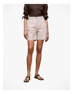 Yarn Dyed Stretch Cotton Tailored Short in Flax