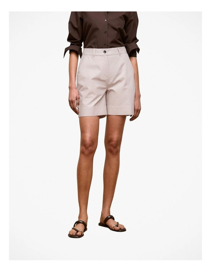 Yarn Dyed Stretch Cotton Tailored Short in Flax image 1