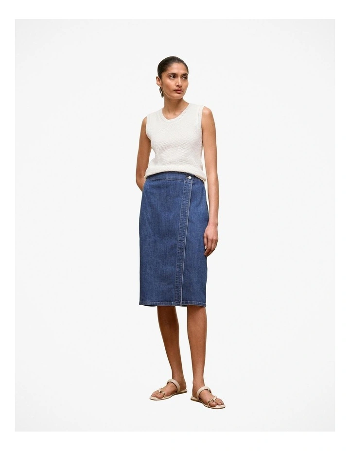 Soft Denim Wrap Skirt in Mid Blue image 2