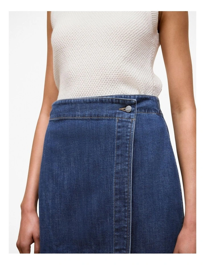 Soft Denim Wrap Skirt in Mid Blue image 3