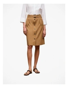 Button Through Belted Skirt in Rich Tan