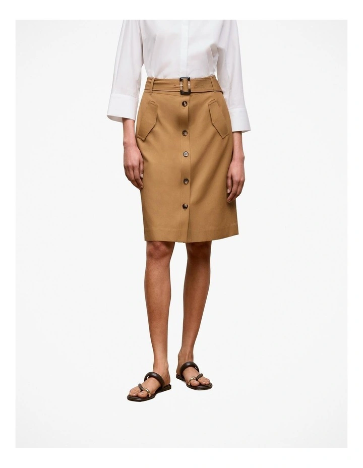 Button Through Belted Skirt in Rich Tan image 1
