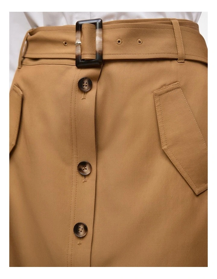 Button Through Belted Skirt in Rich Tan image 3