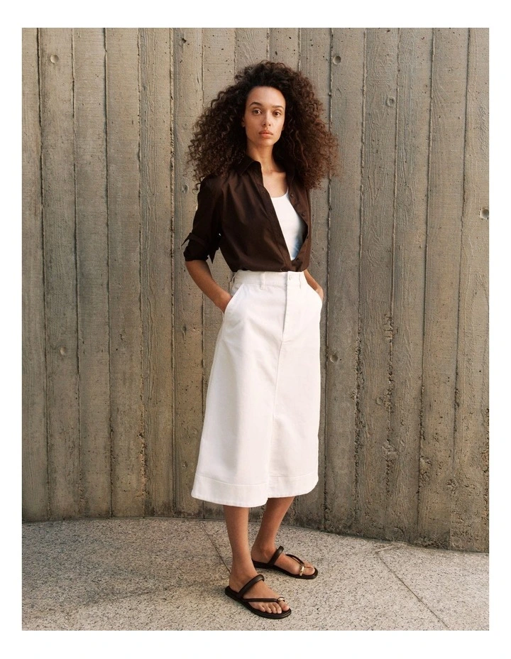 Denim A-line Skirt in White image 2