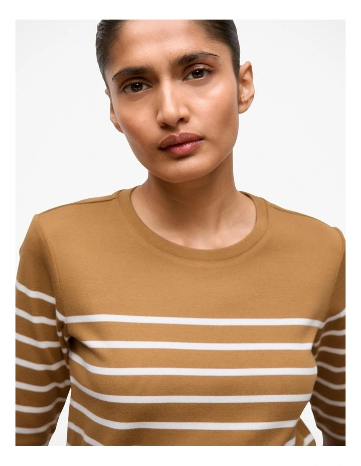 Cotton Stripe Half Sleeve T-shirt in Rich Tan image 3